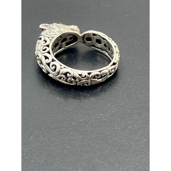 Sterling Silver Panther Scrollwork Intricate Bali Genuine Amethyst Eyes Ring 8 - Picture 12 of 12